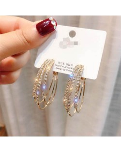 Rhinestone Embellished Triple Metallic Hoops Korean Fashion Wholesale Earrings