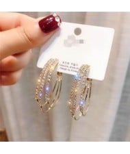 Rhinestone Embellished Triple Metallic Hoops Korean Fashion Wholesale Earrings