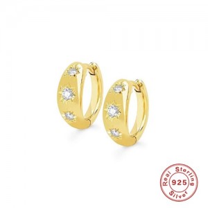 925 Sterling Silver Cubic Zirconia Bling Star Wholesale Hook Earrings - Golden