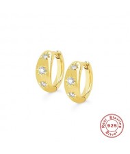 925 Sterling Silver Cubic Zirconia Bling Star Wholesale Hook Earrings - Golden