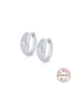 925 Sterling Silver Cubic Zirconia Bling Star Wholesale Hook Earrings - Silver