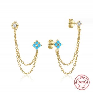925 Sterling Silver Rhinstone Inlaid Chain Tassel Wholesale Women Stud Earrings