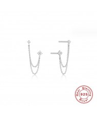 925 Sterling Silver Rhinstone Inlaid Chain Tassel Wholesale Women Stud Earrings