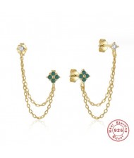925 Sterling Silver Rhinstone Inlaid Chain Tassel Wholesale Women Stud Earrings