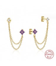 925 Sterling Silver Rhinstone Inlaid Chain Tassel Wholesale Women Stud Earrings