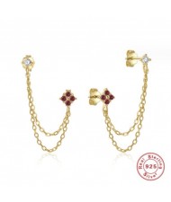 925 Sterling Silver Rhinstone Inlaid Chain Tassel Wholesale Women Stud Earrings