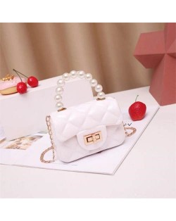 Mini Fashion Candy Color Pearl Handle Wholesale Women Handbag/ Shoulder Bag - White