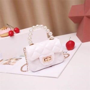 Mini Fashion Candy Color Pearl Handle Wholesale Women Handbag/ Shoulder Bag - White
