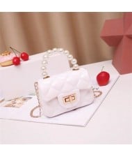 Mini Fashion Candy Color Pearl Handle Wholesale Women Handbag/ Shoulder Bag - White