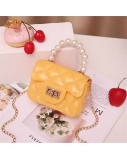 Mini Fashion Candy Color Pearl Handle Wholesale Women Handbag/ Shoulder Bag - Yellow