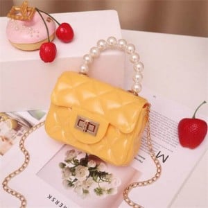Mini Fashion Candy Color Pearl Handle Wholesale Women Handbag/ Shoulder Bag - Yellow