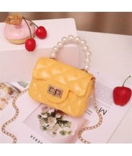 Mini Fashion Candy Color Pearl Handle Wholesale Women Handbag/ Shoulder Bag - Yellow