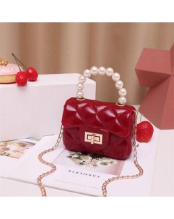 Mini Fashion Candy Color Pearl Handle Wholesale Women Handbag/ Shoulder Bag - Red