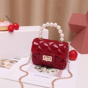 Mini Fashion Candy Color Pearl Handle Wholesale Women Handbag/ Shoulder Bag - Red