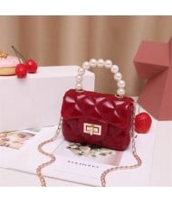 Mini Fashion Candy Color Pearl Handle Wholesale Women Handbag/ Shoulder Bag - Red