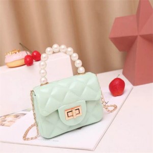 Mini Fashion Candy Color Pearl Handle Wholesale Women Handbag/ Shoulder Bag - Green