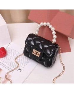 Mini Fashion Candy Color Pearl Handle Wholesale Women Handbag/ Shoulder Bag - Black