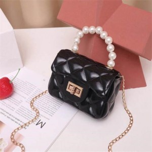 Mini Fashion Candy Color Pearl Handle Wholesale Women Handbag/ Shoulder Bag - Black