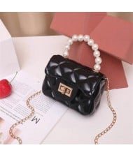 Mini Fashion Candy Color Pearl Handle Wholesale Women Handbag/ Shoulder Bag - Black