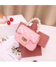 Mini Fashion Candy Color Pearl Handle Wholesale Women Handbag/ Shoulder Bag - Pink
