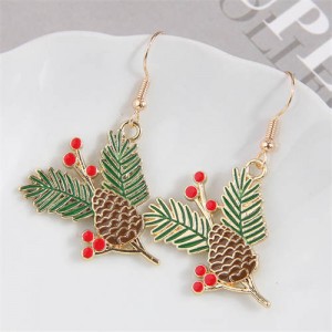 Christmas Fashion Pinecone Wholesale Gift Oil-spot Glazed Earrings