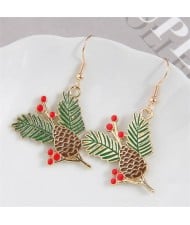 Christmas Fashion Pinecone Wholesale Gift Oil-spot Glazed Earrings