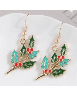 Christmas Fashion Leaves Wholesale Gift Oil-spot Glazed Earrings