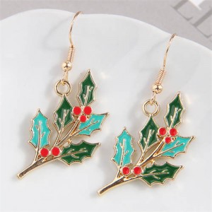 Christmas Fashion Leaves Wholesale Gift Oil-spot Glazed Earrings