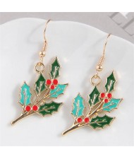 Christmas Fashion Leaves Wholesale Gift Oil-spot Glazed Earrings