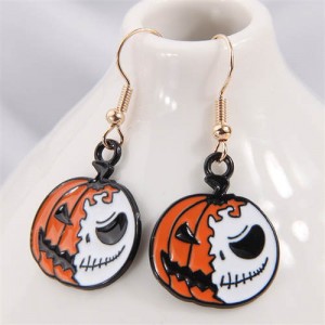 Halloween Fashion Skull Design Pumpkin Wholesale Oil-spot Glazed Earrings