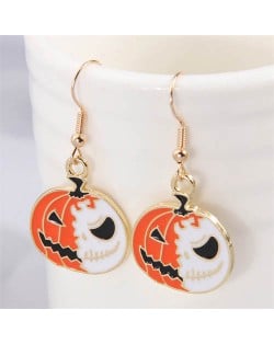 Halloween Fashion Skull Design Golden Rimmed Pumpkin Wholesale Oil-spot Glazed Earrings