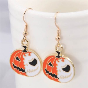 Halloween Fashion Skull Design Golden Rimmed Pumpkin Wholesale Oil-spot Glazed Earrings