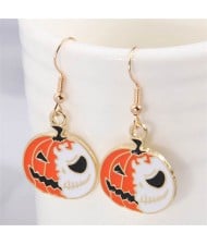 Halloween Fashion Skull Design Golden Rimmed Pumpkin Wholesale Oil-spot Glazed Earrings