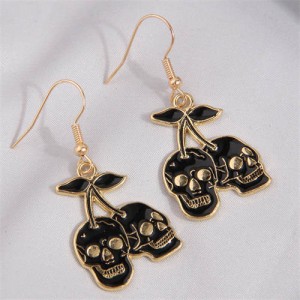 Halloween Style Unique Black Skulls Design Wholesale Oil-spot Glazed Earrings