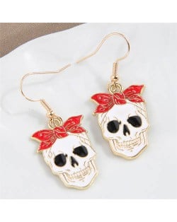 Halloween Fashion Golden Rimmed Bowknot Skull Design Wholesale Oil-spot Glazed Earrings