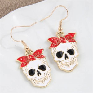 Halloween Fashion Golden Rimmed Bowknot Skull Design Wholesale Oil-spot Glazed Earrings