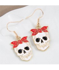 Halloween Fashion Golden Rimmed Bowknot Skull Design Wholesale Oil-spot Glazed Earrings