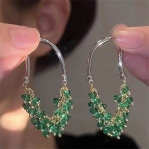 Bohemian Fashion Artificial Crystal Beads Tassel Wholesale Earrings - Green
