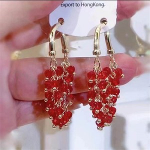 Bohemian Fashion Artificial Crystal Beads Tassel Wholesale Earrings - Red