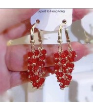 Bohemian Fashion Artificial Crystal Beads Tassel Wholesale Earrings - Red