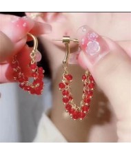 Bohemian Fashion Artificial Crystal Beads Tassel Wholesale Earrings - Red