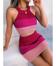 Popular Street Fashion Gradient Color Skirt Sets - Pink