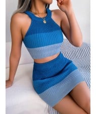 Popular Street Fashion Gradient Color Skirt Sets - Blue