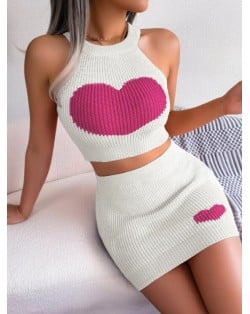 Heart Fashion Solid Color Skirt Sets - White