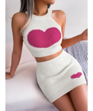 Heart Fashion Solid Color Skirt Sets - White