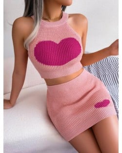 Heart Fashion Solid Color Skirt Sets - Pink