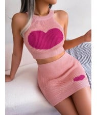 Heart Fashion Solid Color Skirt Sets - Pink