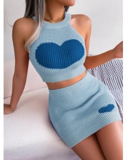 Heart Fashion Solid Color Skirt Sets - Blue
