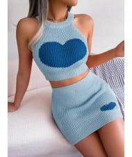 Heart Fashion Solid Color Skirt Sets - Blue
