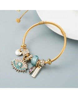Evil Eye and Beads Charm Design Golden Wholesale Bracelet - Blue
